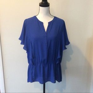 Chico’s Blue Ruffle Blouse Size 2